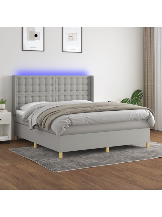Box spring postel s matrací a LED světle šedá 160x200 cm textil