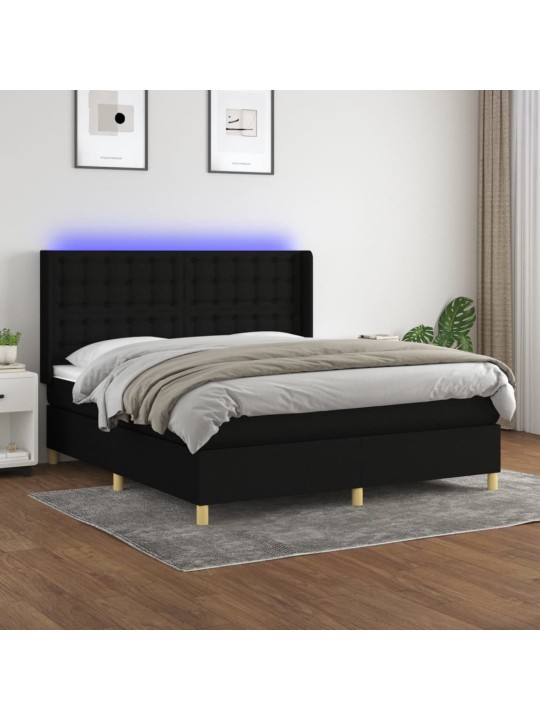 Box spring postel s matrací a LED černá 160x200 cm textil