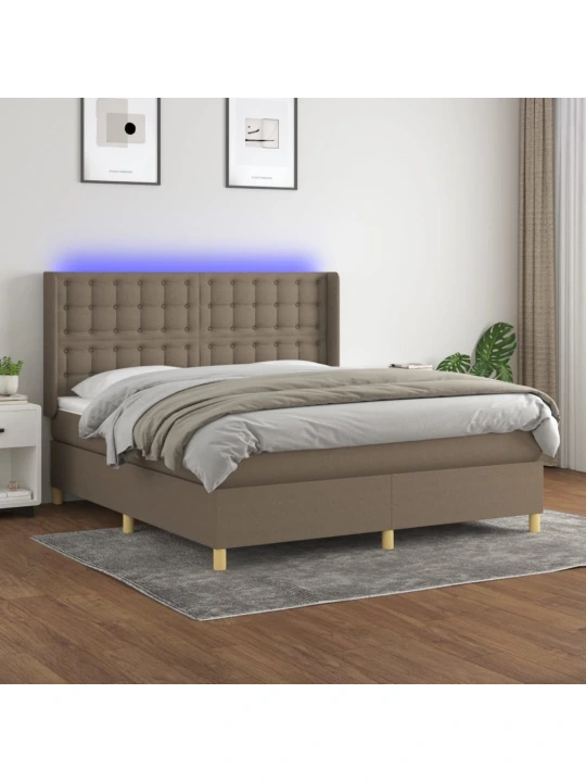 Box spring postel s matrací a led taupe 160x200 cm textil