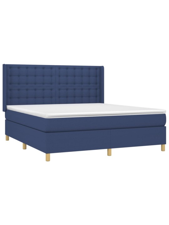 Box spring postel s matrací a led modrá 160x200 cm textil