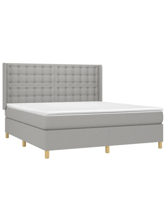 Box spring postel s matrací a LED světle šedá 180x200 cm textil