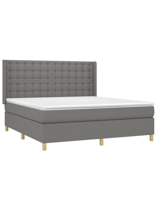 Box spring postel s matrací a LED tmavě šedá 180x200 cm textil
