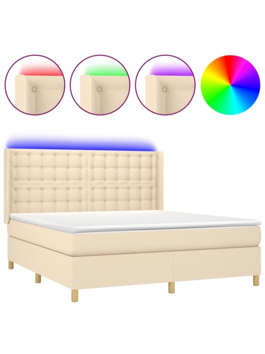 Box spring postel s matrací a led krémová 180x200 cm textil