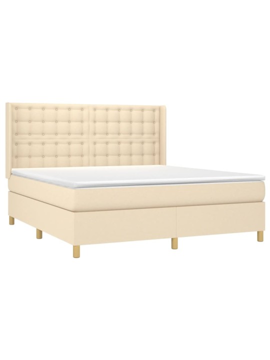 Box spring postel s matrací a led krémová 180x200 cm textil