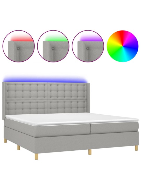 Box spring postel s matrací a LED světle šedá 200x200 cm textil