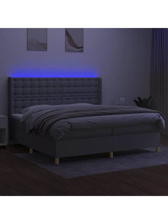 Box spring postel s matrací a LED světle šedá 200x200 cm textil