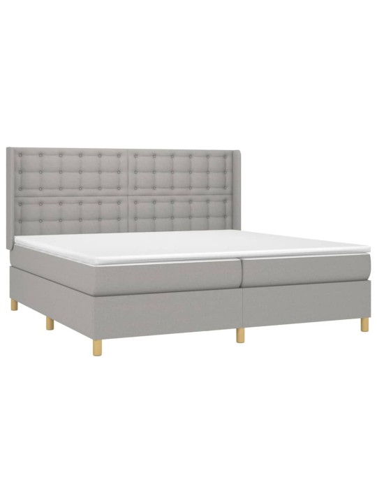 Box spring postel s matrací a LED světle šedá 200x200 cm textil