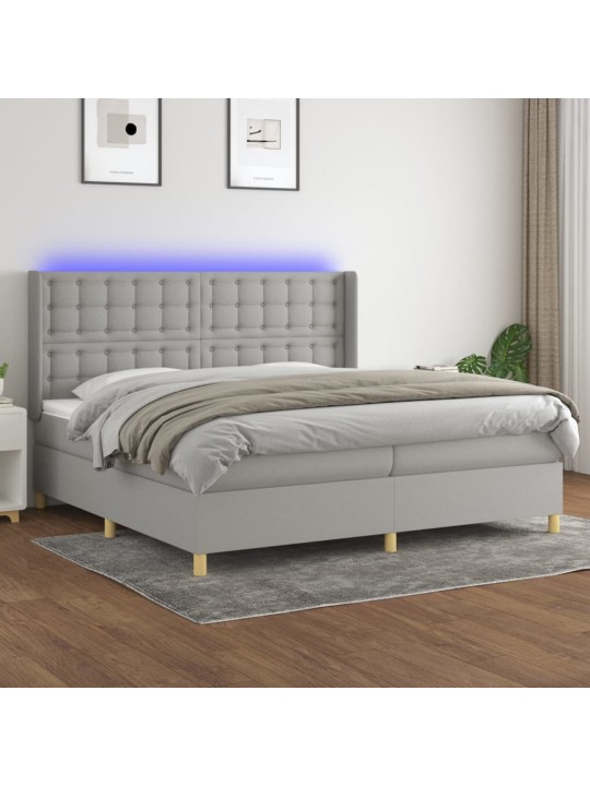 Box spring postel s matrací a LED světle šedá 200x200 cm textil