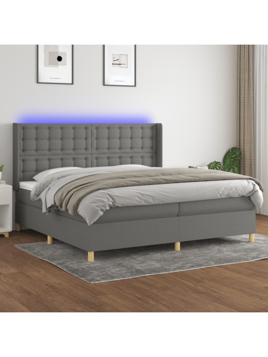 Box spring postel s matrací a LED tmavě šedá 200x200 cm textil