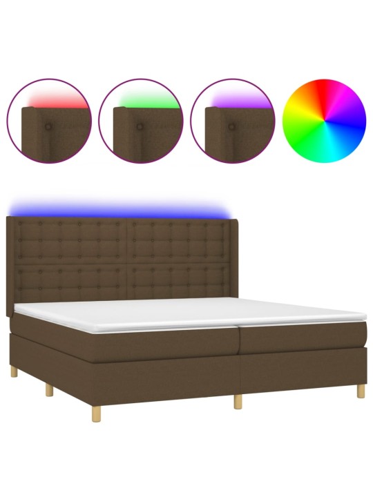 Box spring postel s matrací a led tmavě hnědá 200x200 cm textil