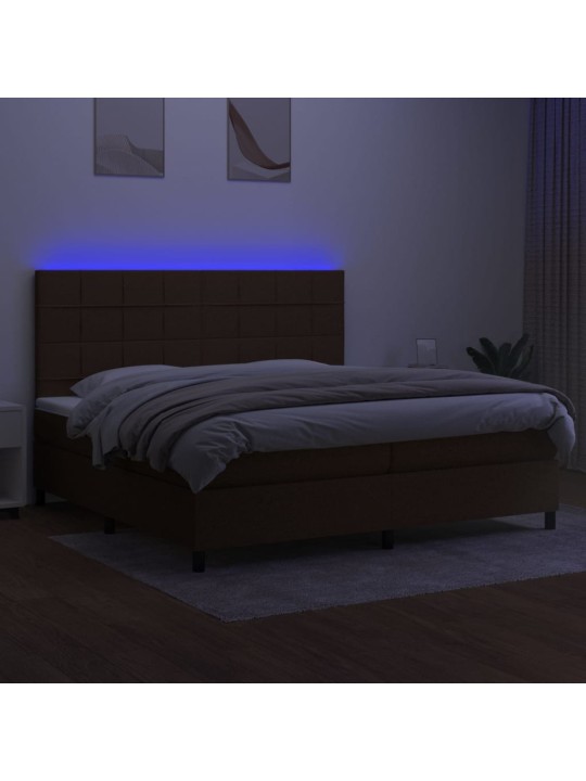 Box spring postel s matrací a led tmavě hnědá 200x200 cm textil