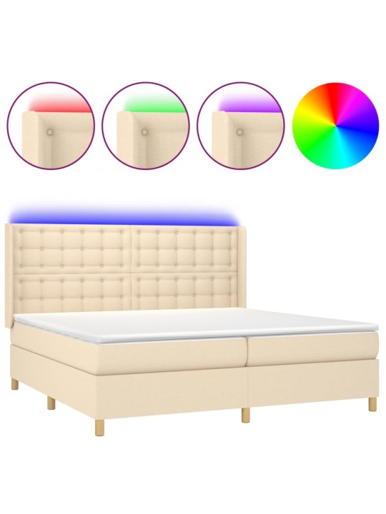 Box spring postel s matrací a led krémová 200x200 cm textil