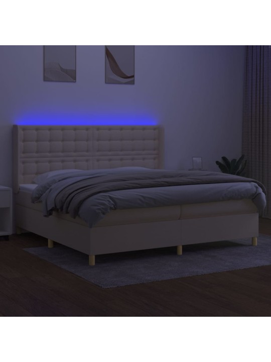 Box spring postel s matrací a led krémová 200x200 cm textil