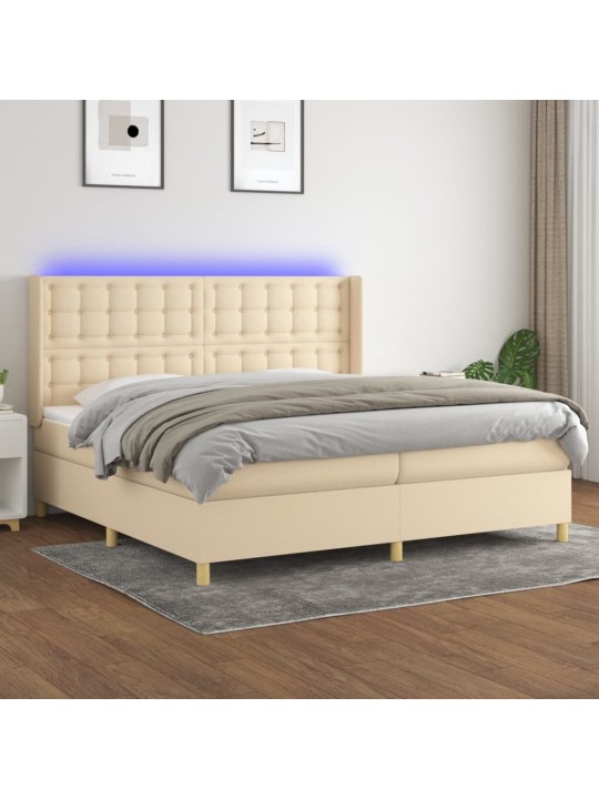 Box spring postel s matrací a led krémová 200x200 cm textil