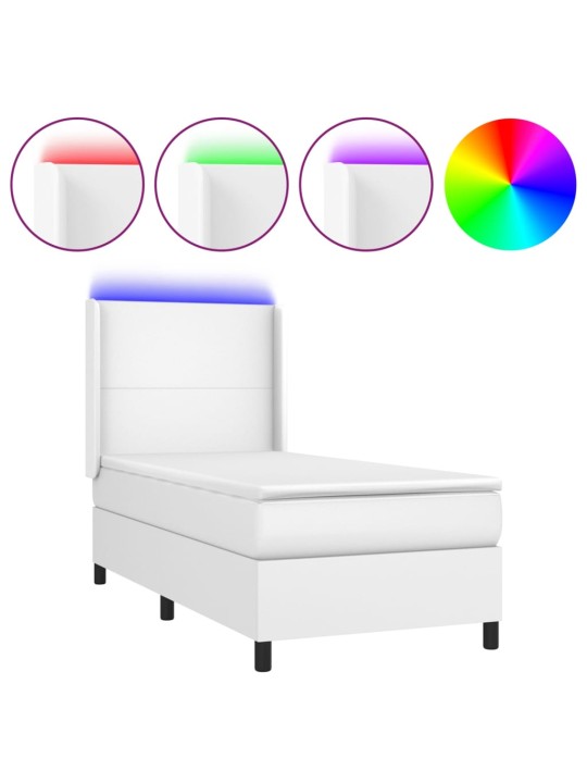 Box spring postel s matrací a LED bílá 90x190 cm umělá kůže