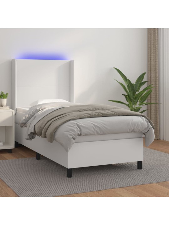 Box spring postel s matrací a LED bílá 90x190 cm umělá kůže