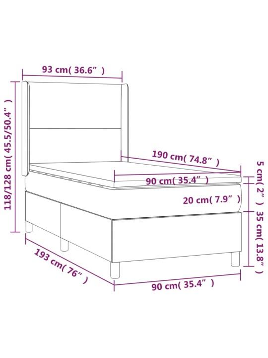 Box spring postel matrace a led cappuccino 90x190 cm umělá kůže