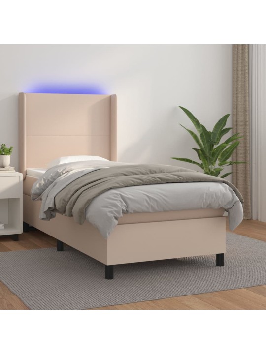 Box spring postel matrace a led cappuccino 90x190 cm umělá kůže