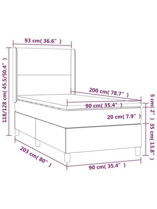 Box spring postel s matrací a LED bílá 90x200 cm umělá kůže
