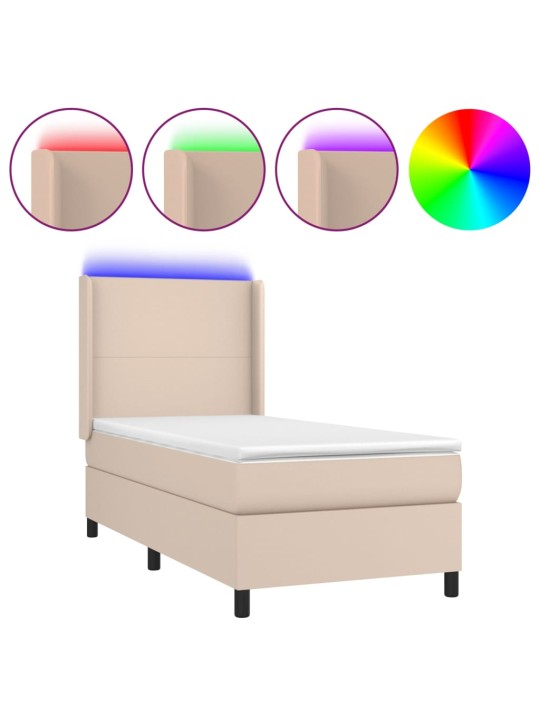 Box spring postel matrace a led cappuccino 90x200 cm umělá kůže
