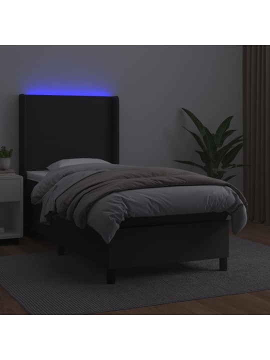 Box spring postel s matrací a LED černá 100x200 cm umělá kůže