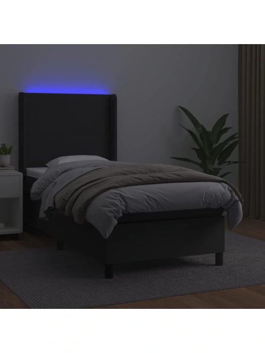 Box spring postel s matrací a LED černá 100x200 cm umělá kůže