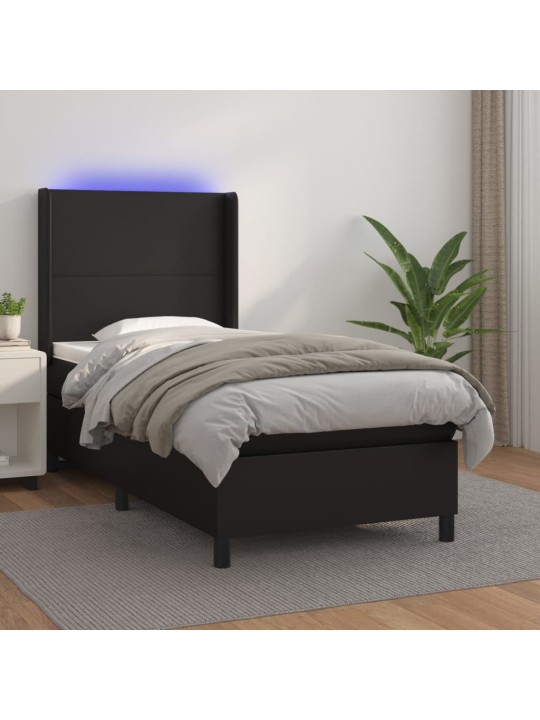 Box spring postel s matrací a LED černá 100x200 cm umělá kůže