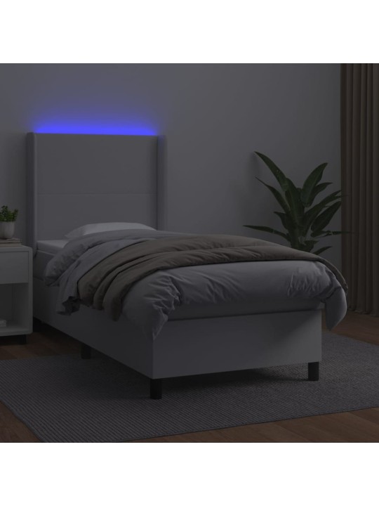 Box spring postel s matrací a LED bílá 100x200 cm umělá kůže