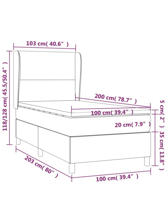 Box spring postel s matrací a LED bílá 100x200 cm umělá kůže