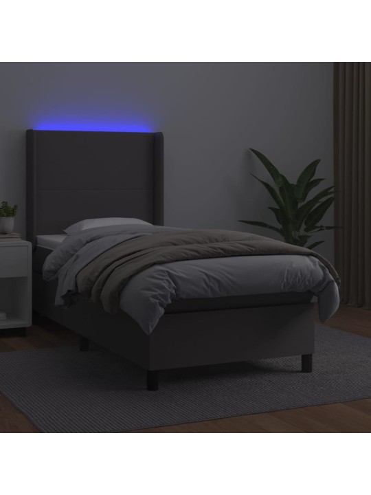 Box spring postel s matrací a LED šedá 100x200 cm umělá kůže