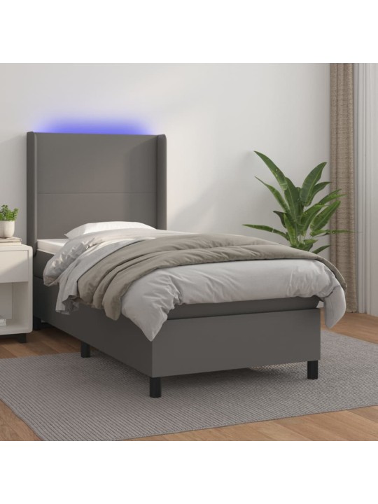 Box spring postel s matrací a LED šedá 100x200 cm umělá kůže