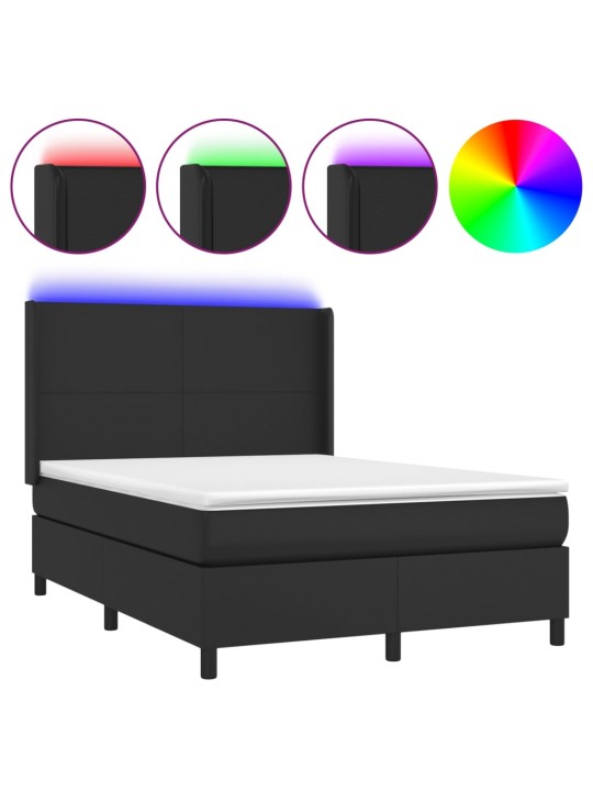 Box spring postel s matrací a LED černá 140 x 190 cm umělá kůže