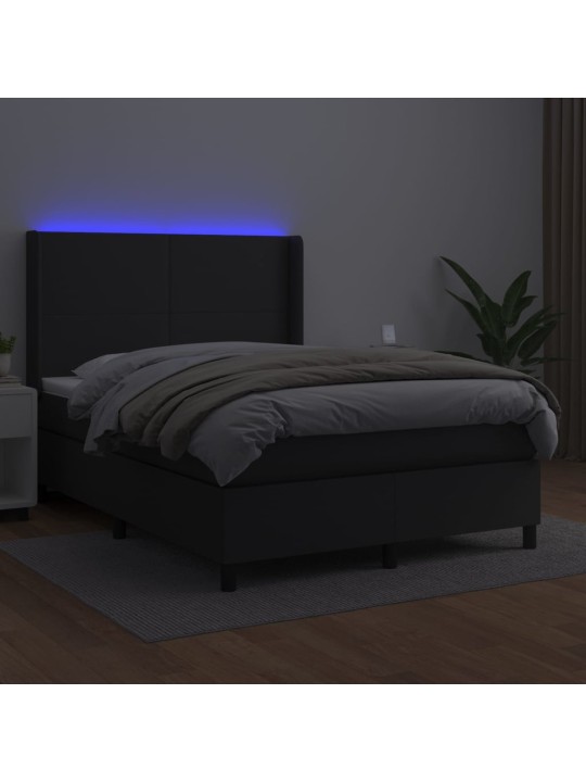 Box spring postel s matrací a LED černá 140 x 190 cm umělá kůže