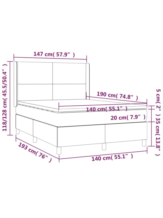 Box spring postel s matrací a LED černá 140 x 190 cm umělá kůže