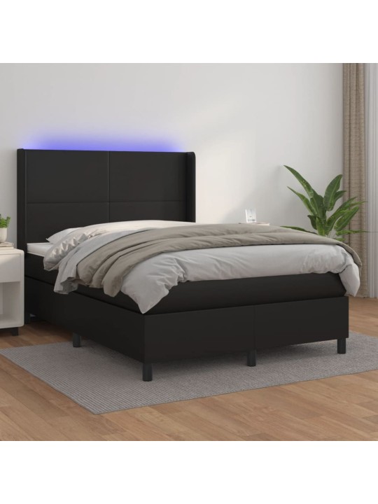 Box spring postel s matrací a LED černá 140 x 190 cm umělá kůže