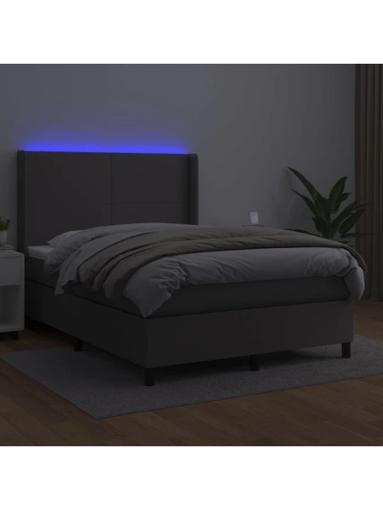 Box spring postel s matrací a led šedá 140x190 cm umělá kůže