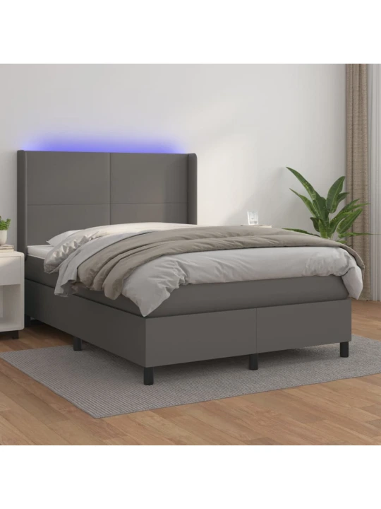 Box spring postel s matrací a led šedá 140x190 cm umělá kůže