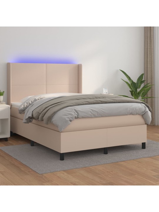 Box spring postel matrace a led cappuccino 140x190cm umělá kůže