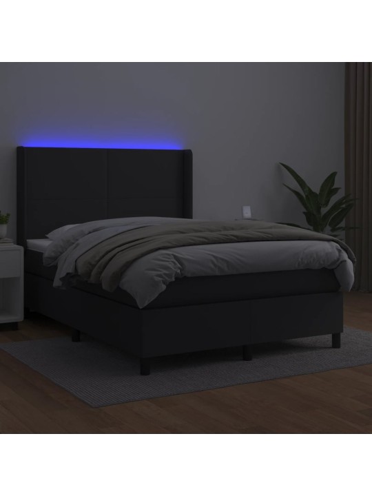 Box spring postel s matrací a LED černá 140x200 cm umělá kůže