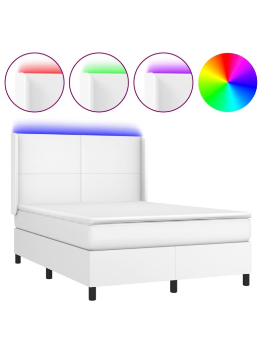Box spring postel s matrací a LED bílá 140x200 cm umělá kůže