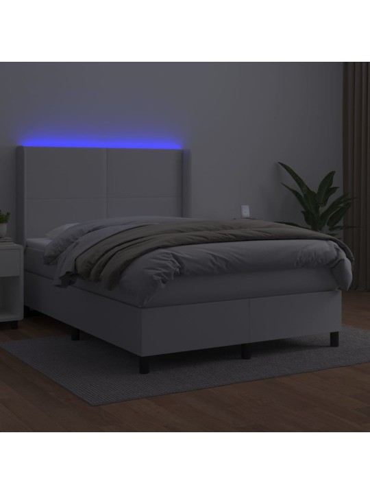 Box spring postel s matrací a LED bílá 140x200 cm umělá kůže