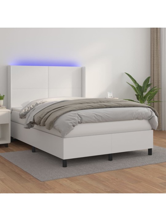 Box spring postel s matrací a LED bílá 140x200 cm umělá kůže