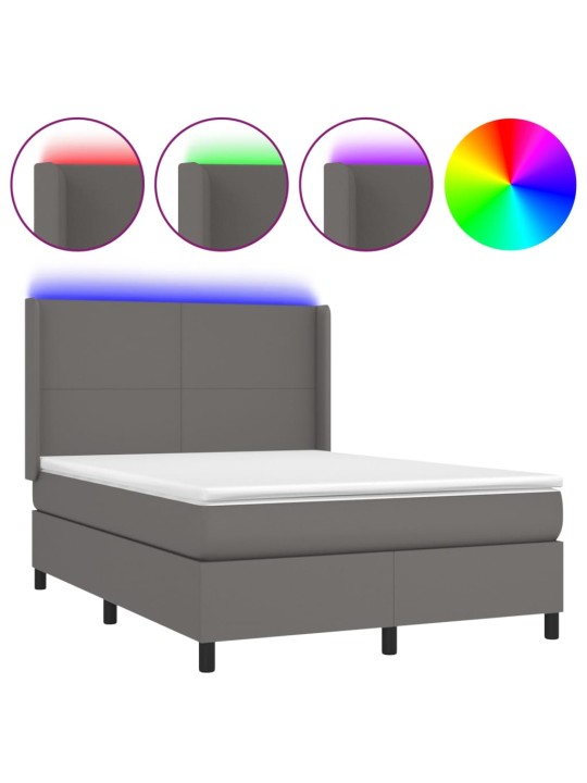 Box spring postel s matrací a LED šedá 140x200 cm umělá kůže