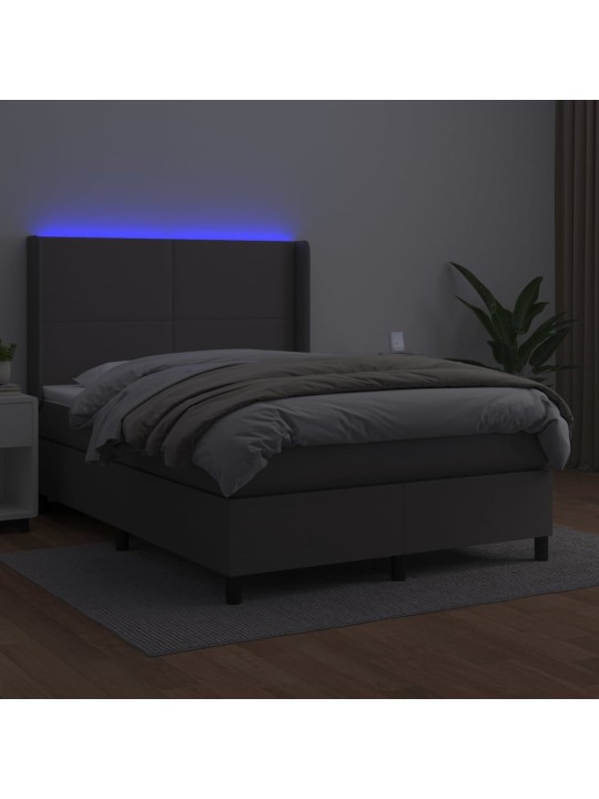 Box spring postel s matrací a LED šedá 140x200 cm umělá kůže