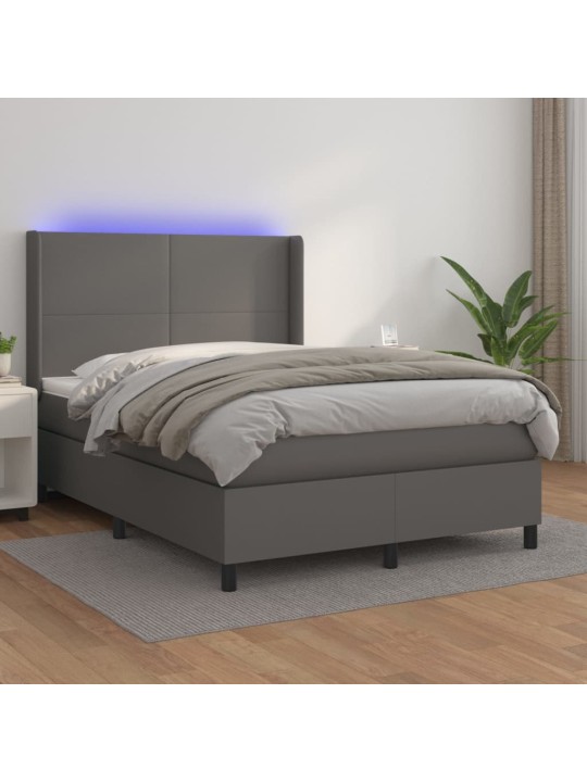 Box spring postel s matrací a LED šedá 140x200 cm umělá kůže