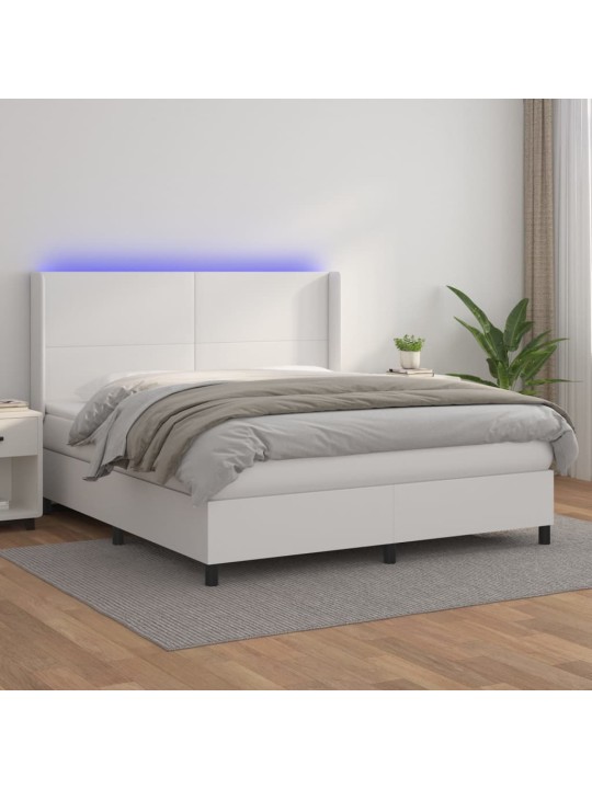 Box spring postel s matrací a LED bílá 160x200 cm umělá kůže