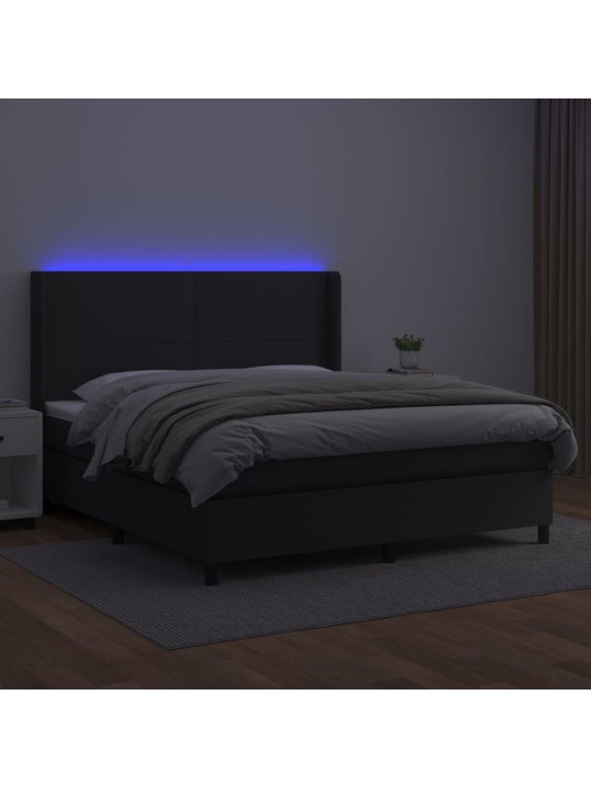 Box spring postel s matrací a LED černá 180x200 cm umělá kůže
