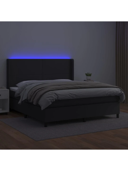 Box spring postel s matrací a LED černá 180x200 cm umělá kůže