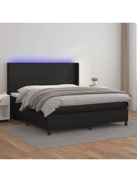 Box spring postel s matrací a LED černá 180x200 cm umělá kůže