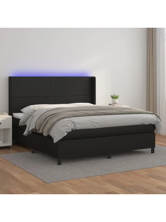 Box spring postel s matrací a LED černá 180x200 cm umělá kůže